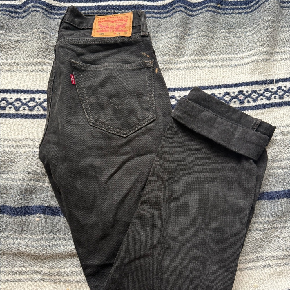 Levi’s 505 Black Denim Jeans Size 29x32, Stains Noted